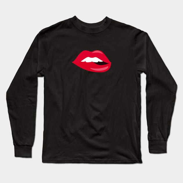 Biting Red Lips  Funny T-shirt Long Sleeve T-Shirt by DMarts